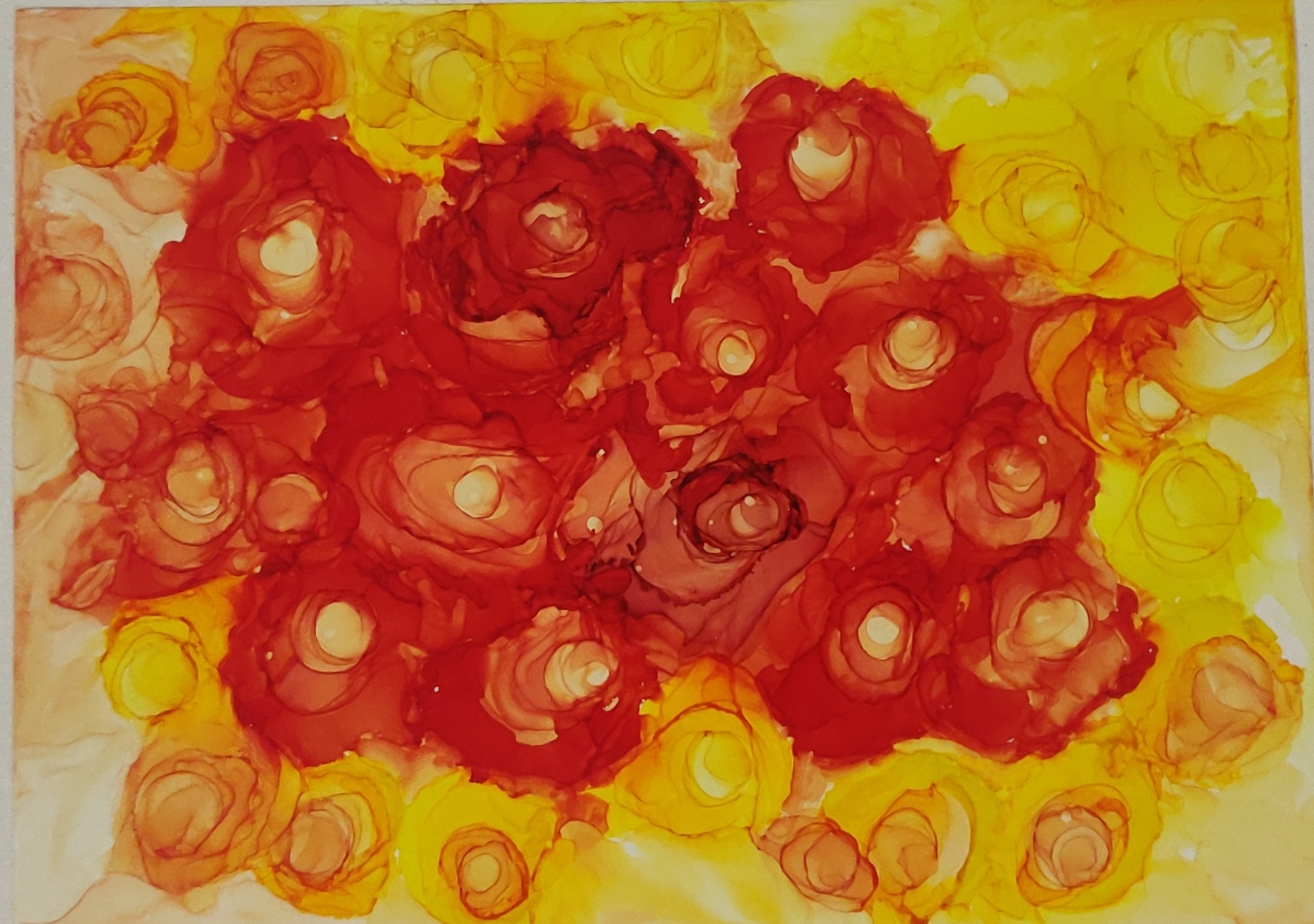 Red and Yellow Flowers Alcohol Ink Art