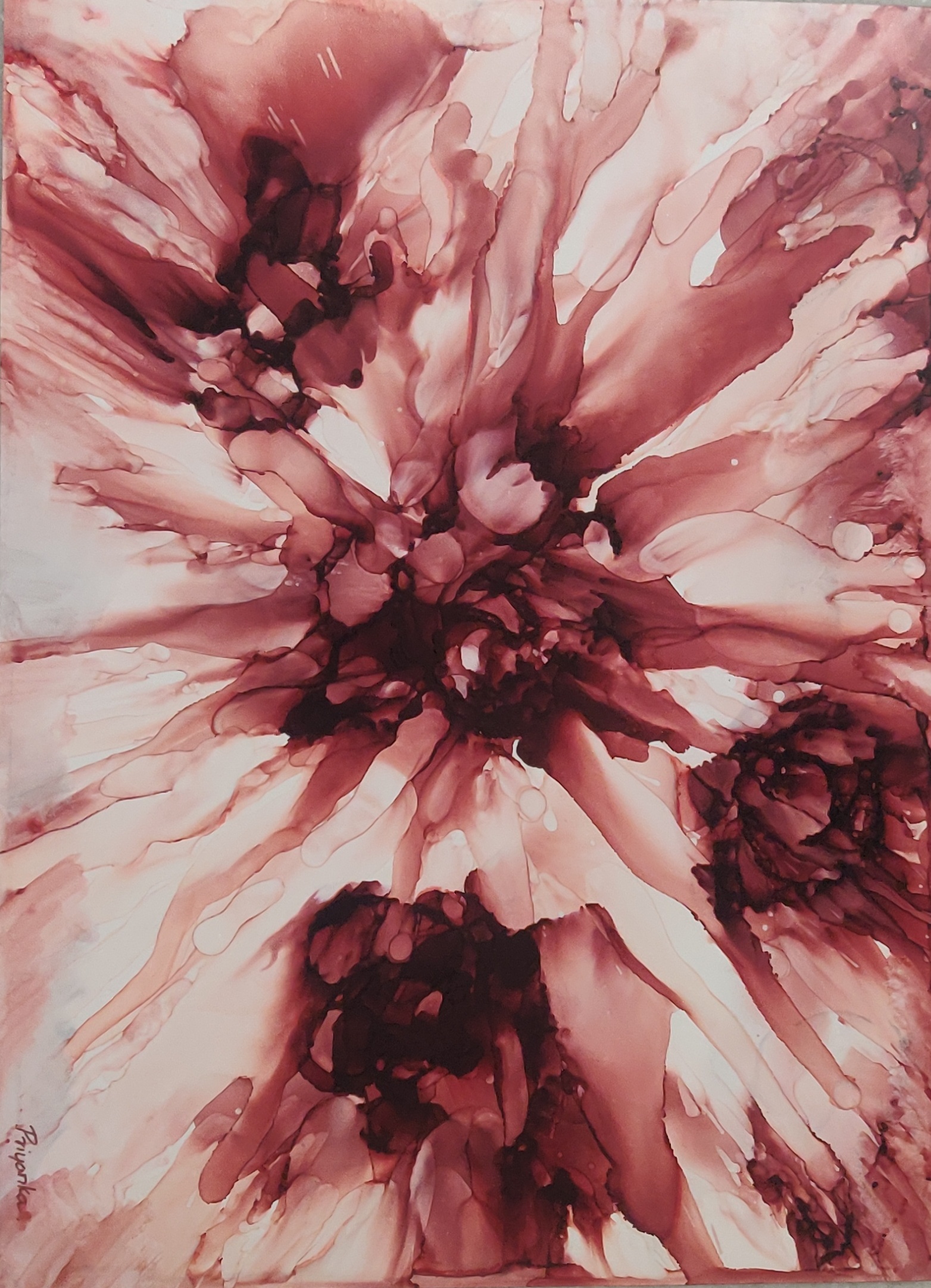 Brown Flowers Alcohol Ink Art